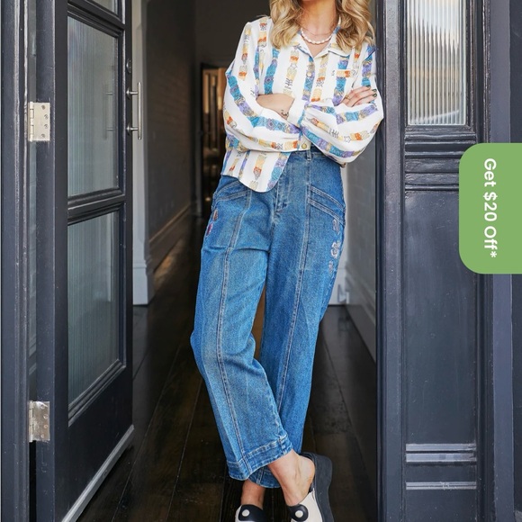 🐚Kip & Co.🐠 embroidered jeans Boyfriend Relaxed Straight-Leg Fit🦀🐠🪼 - Picture 1 of 15